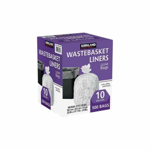 Kirkland Signature 10-Gallon Wastebasket Liner, Clear, 500-count Durable Liners for Clean and Convenient Waste Disposal