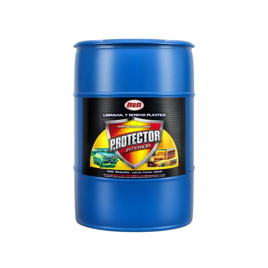 Blue 55 gallon B2B Multipurpose Protector drum designed for cleaning, conditioning, and protecting leather, vinyl, rubber, and plastic surfaces.