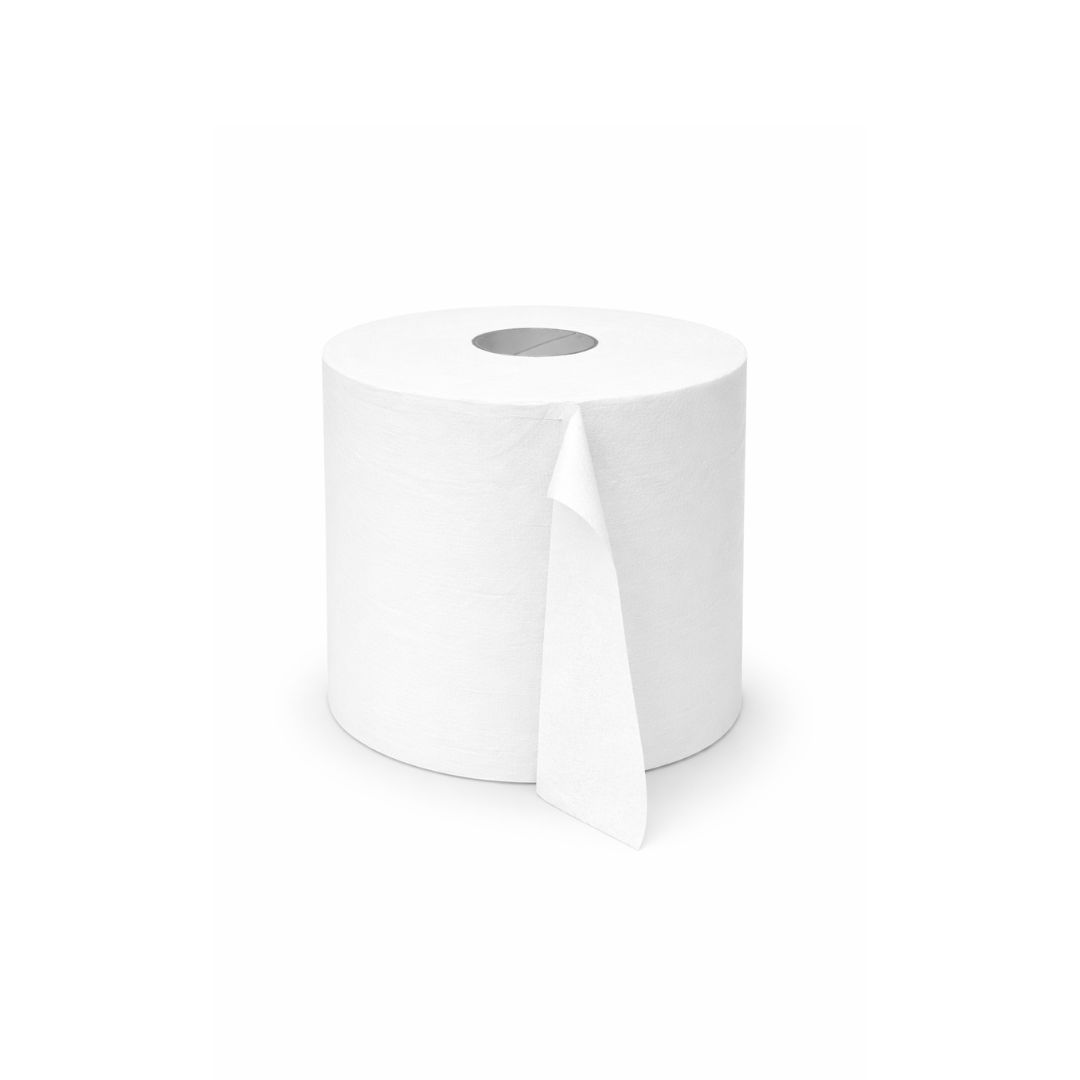 Bleach hardwound paper towel rolls, 800 feet each, packed in a 6-roll case for commercial use