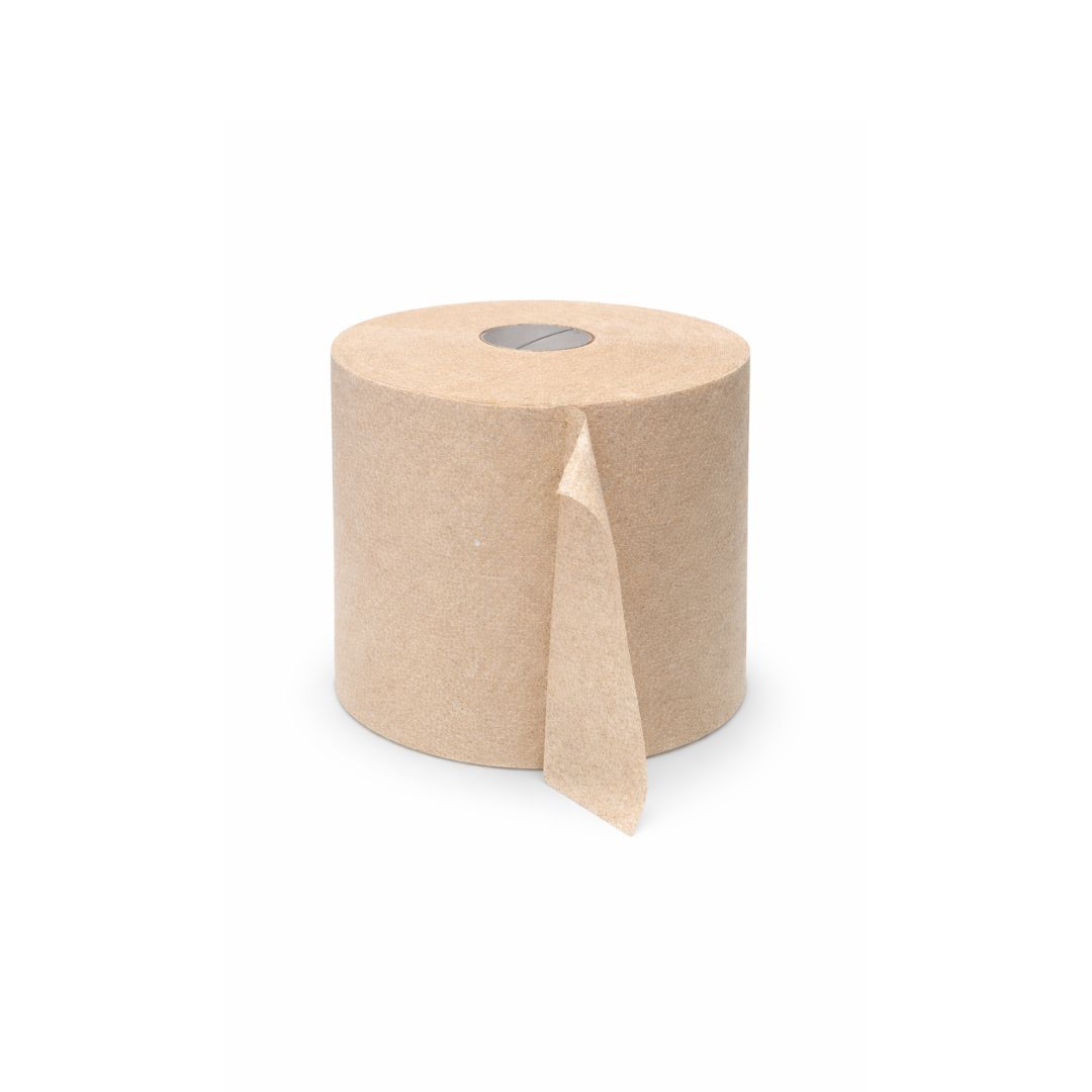 Kraft hardwound paper towel rolls, 800 feet each, packed in a 6-roll case for commercial use