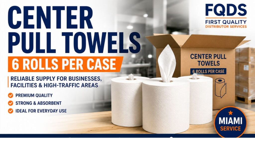 Center Pull Paper Towels 6 Rolls Per Case for restaurants, offices, warehouses, schools, hotels, and commercial facilities in Miami.